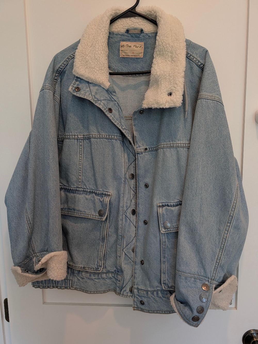 Free People We The Free Ariel Cozy Denim Bomber Jacket